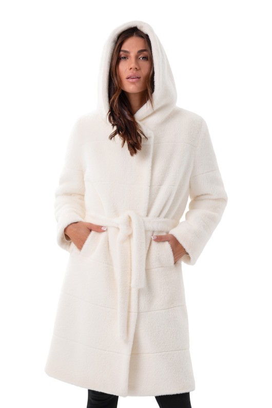 Вишукана шуба з капюшоном  «Іві» біла утеплене