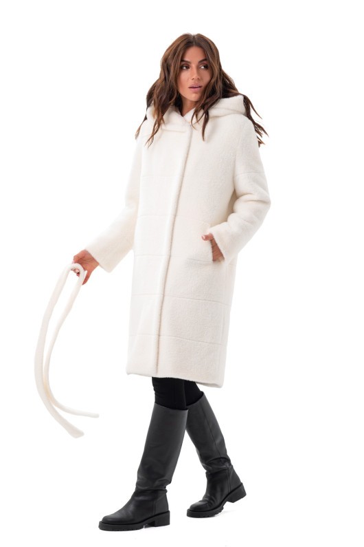 Вишукана шуба з капюшоном  «Іві» біла утеплене