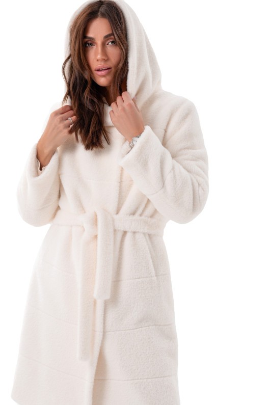 Вишукана шуба з капюшоном  «Іві» біла утеплене