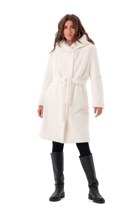 Вишукана шуба з капюшоном  «Іві» біла утеплене