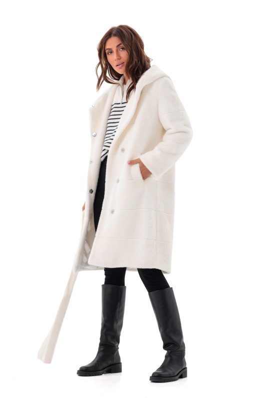 Вишукана шуба з капюшоном  «Іві» біла утеплене