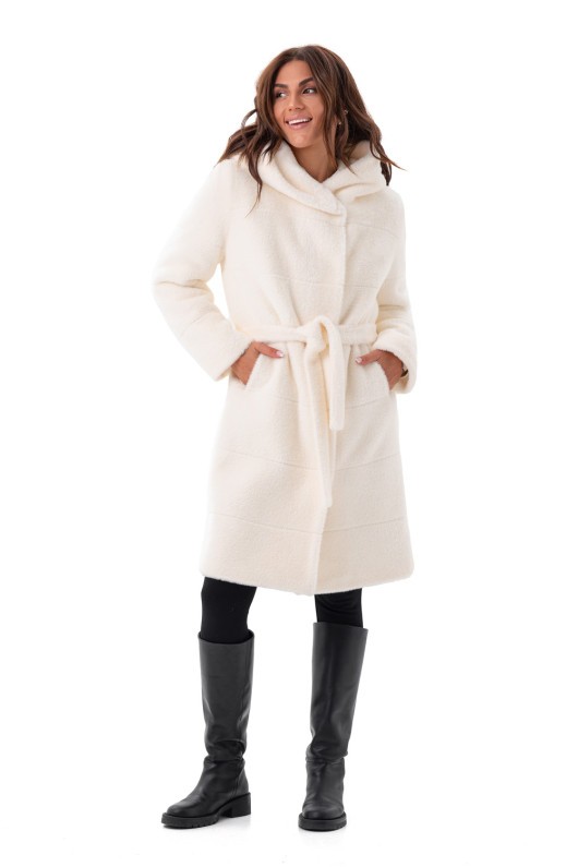 Вишукана шуба з капюшоном  «Іві» біла утеплене