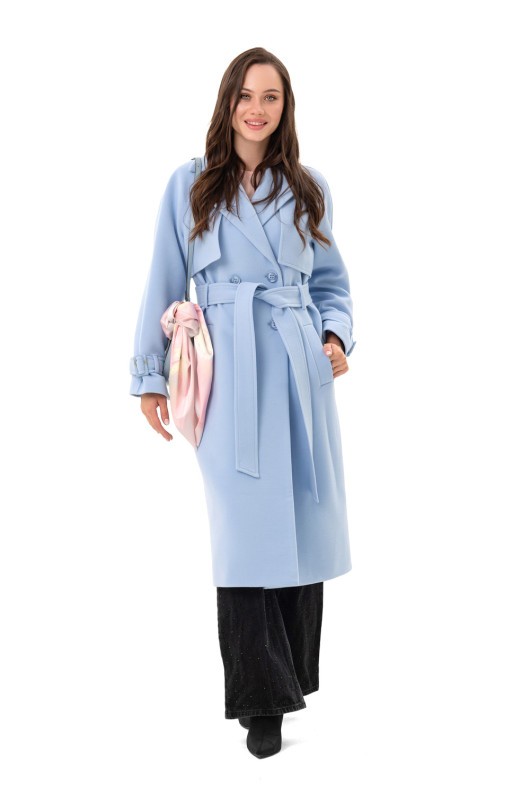 Двобортне пальто-міді «Рамі» блакитне