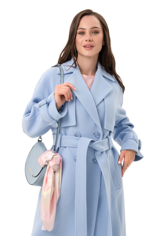 Двобортне пальто-міді «Рамі» блакитне