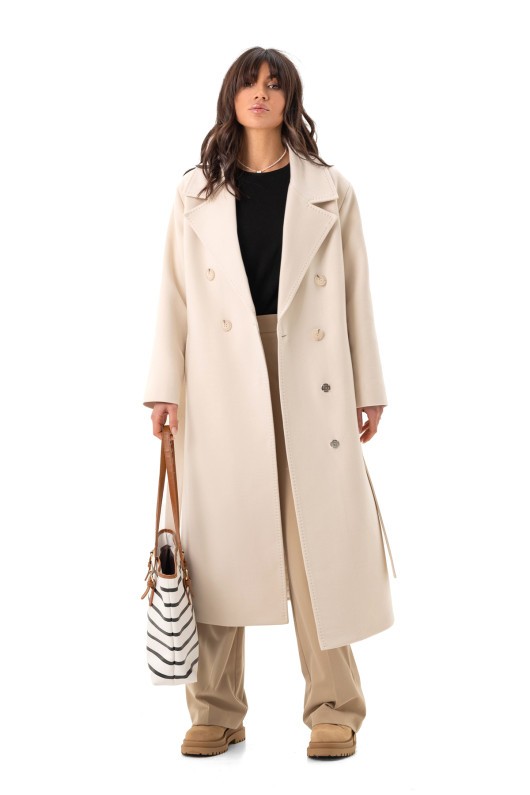 Довге елегантне пальто зі шліцею «Річі» молоко