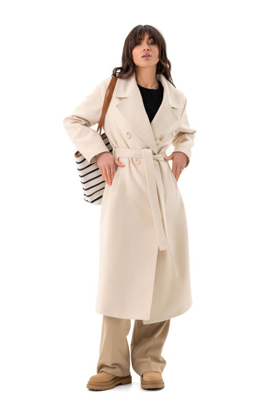 Довге елегантне пальто зі шліцею «Річі» молоко