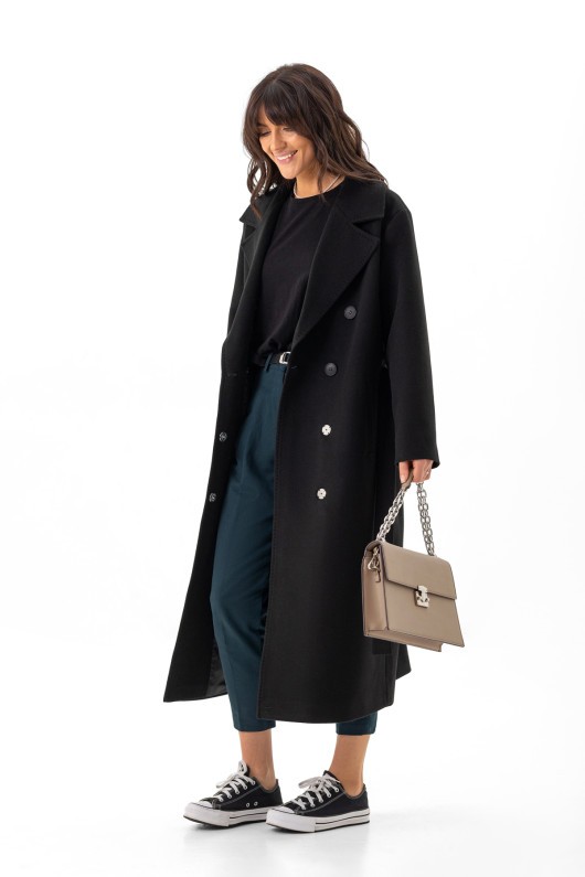 Довге вишукане пальто зі шліцею «Річі» чорне утеплене