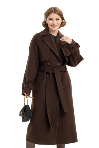 Двобортне пальто-міді «Рамі» шоколадне