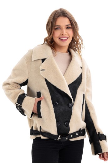 Дубленка Олив черно-белый утепленное