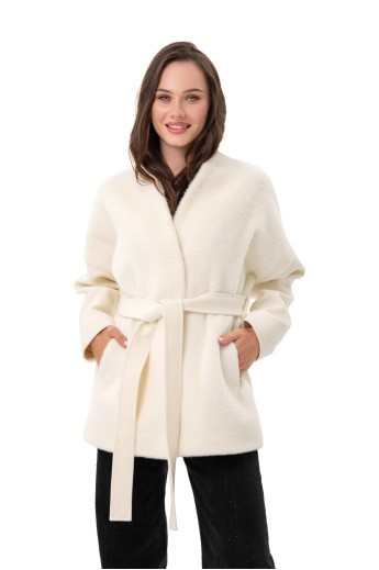 Коротке пальто з поясом «Ріна» молоко