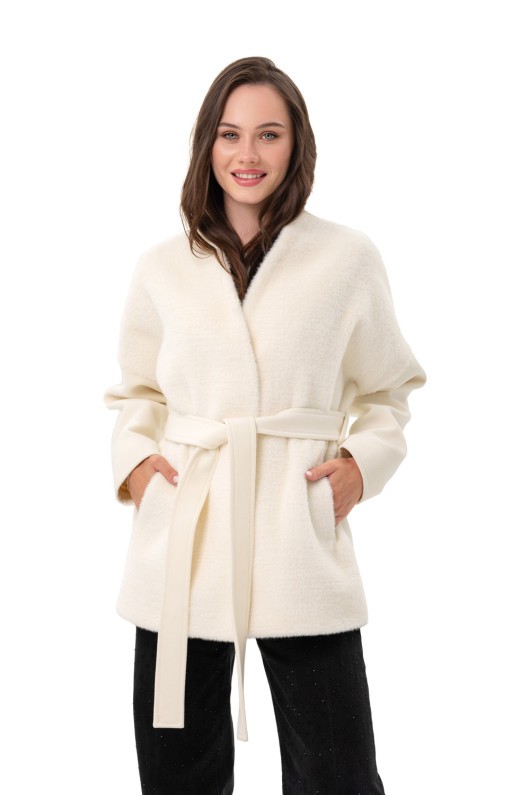 Коротке пальто з поясом «Ріна» молоко