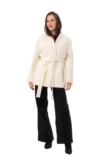 Коротке пальто з поясом «Ріна» молоко