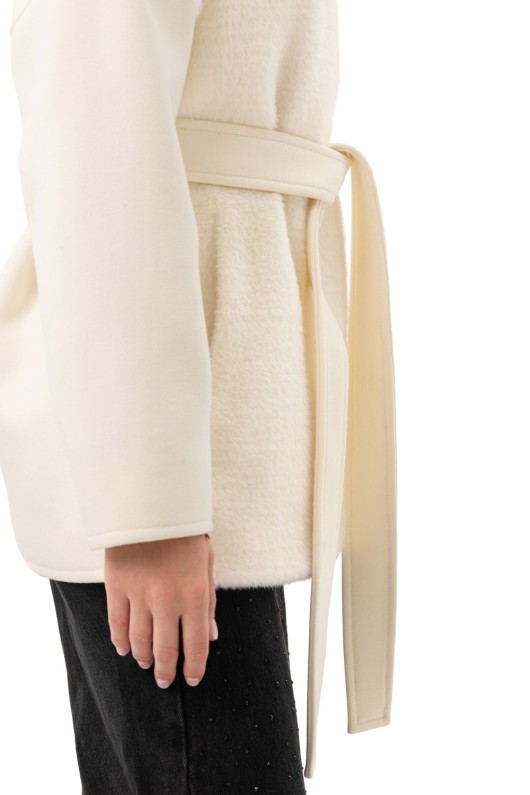 Коротке пальто з поясом «Ріна» молоко