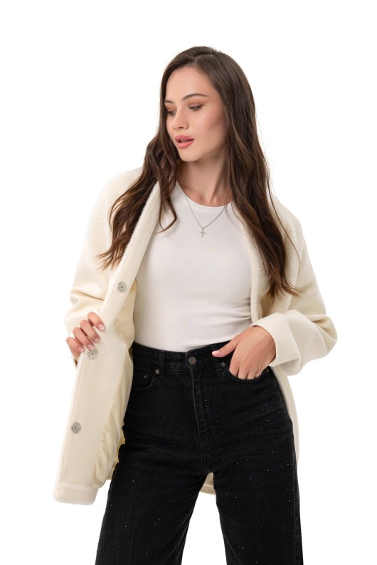 Коротке пальто з поясом «Ріна» молоко