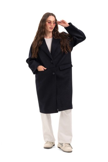 Вовняне жіноче пальто «Олівер» темно-синій