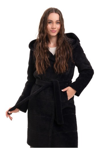 Вишукана шуба з капюшоном  «Іві» чорна утеплене