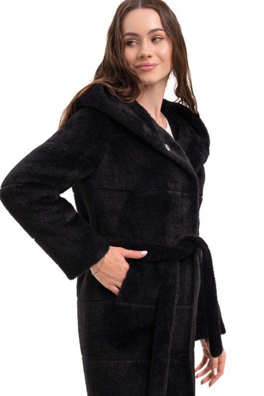 Вишукана шуба з капюшоном  «Іві» чорна утеплене