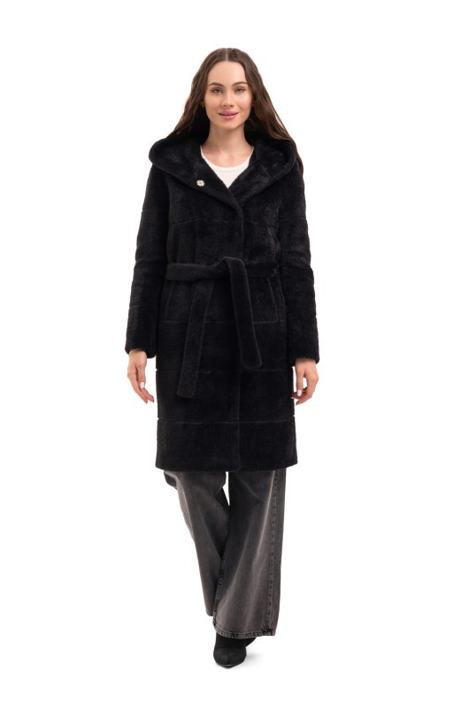 Вишукана шуба з капюшоном  «Іві» чорна утеплене