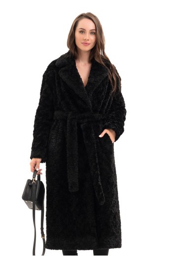 Довга зимова шуба еко барашек «Меді» чорна д.в. утеплене
