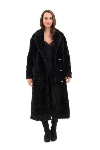 Довга зимова шуба еко барашек «Меді» чорна д.в. утеплене