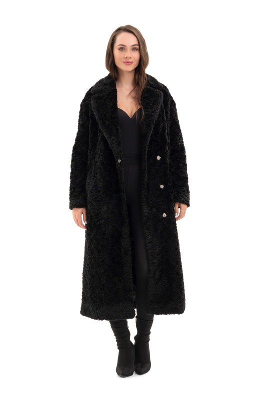 Довга зимова шуба еко барашек «Меді» чорна д.в. утеплене