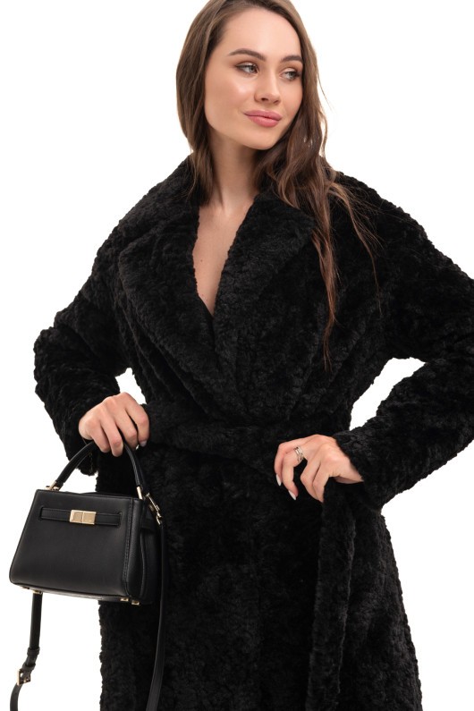 Довга зимова шуба еко барашек «Меді» чорна д.в. утеплене