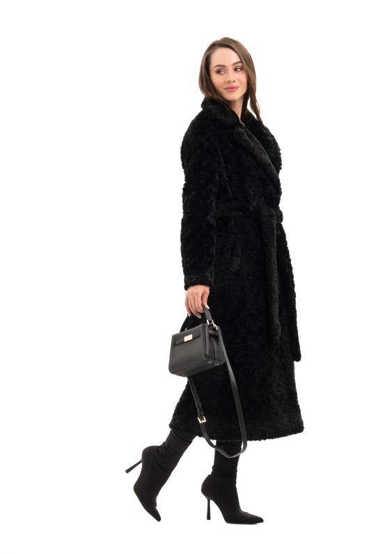 Довга зимова шуба еко барашек «Меді» чорна д.в. утеплене