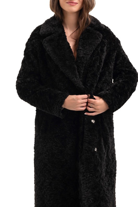 Довга зимова шуба еко барашек «Меді» чорна д.в. утеплене