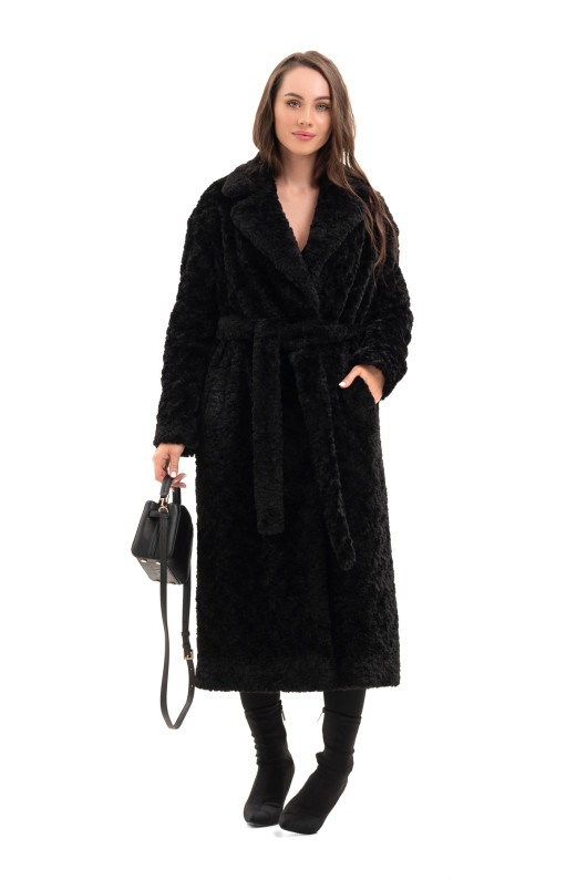 Довга зимова шуба еко барашек «Меді» чорна д.в. утеплене