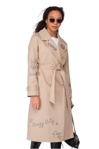 Плащ Тира коттон бежевый принт