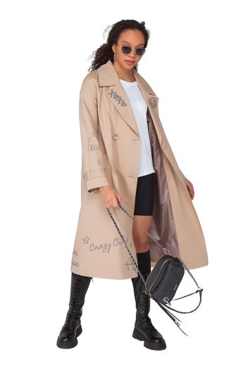 Плащ Тира коттон бежевый принт