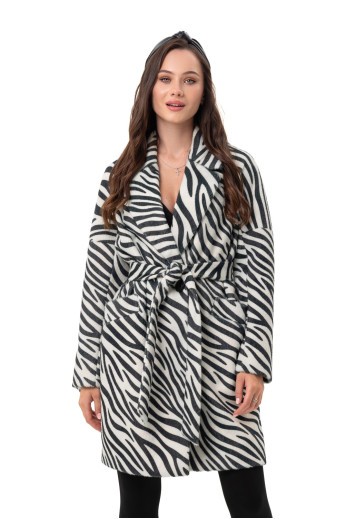 Стильне пальто з принтом «Лорі» чорно-біла зебра