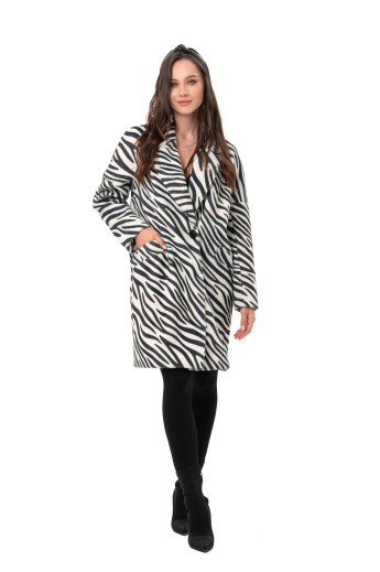 Стильне пальто з принтом «Лорі» чорно-біла зебра
